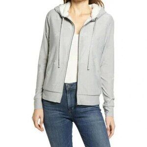 Bobeau Jacquard Zip Up Jacket Grey Star Womens XL Fleece Lined Hoodie Pocket NWT